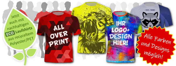 Individuelle All-Over-Print Laufshirts mit Ihrem Firmen-Logo und Text